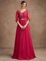 A-Line/Princess Chiffon Lace V-neck 3/4 Sleeves Floor-Length Mother of the Bride Dresses