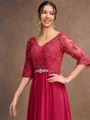 A-Line/Princess Chiffon Lace V-neck 3/4 Sleeves Floor-Length Mother of the Bride Dresses