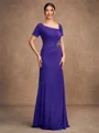 Sheath/Column Jersey Beading Square Short Sleeves Floor-Length Mother of the Bride Dresses