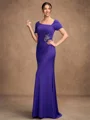 Sheath/Column Jersey Beading Square Short Sleeves Floor-Length Mother of the Bride Dresses
