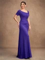 Sheath/Column Jersey Beading Square Short Sleeves Floor-Length Mother of the Bride Dresses