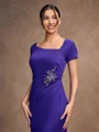 Sheath/Column Jersey Beading Square Short Sleeves Floor-Length Mother of the Bride Dresses