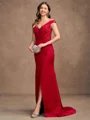 Sheath/Column Satin Applique Off-the-Shoulder Sleeveless Sweep/Brush Train Mother of the Bride Dresses