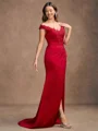 Sheath/Column Satin Applique Off-the-Shoulder Sleeveless Sweep/Brush Train Mother of the Bride Dresses