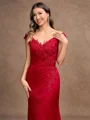 Sheath/Column Satin Applique Off-the-Shoulder Sleeveless Sweep/Brush Train Mother of the Bride Dresses