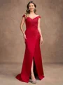 Sheath/Column Satin Applique Off-the-Shoulder Sleeveless Sweep/Brush Train Mother of the Bride Dresses
