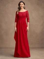 A-Line/Princess Stretch Crepe Lace Off-the-Shoulder 3/4 Sleeves Floor-Length Mother of the Bride Dresses