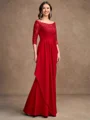 A-Line/Princess Stretch Crepe Lace Off-the-Shoulder 3/4 Sleeves Floor-Length Mother of the Bride Dresses