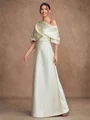 Sheath/Column Charmeuse Ruched Off-the-Shoulder Short Sleeves Floor-Length Mother of the Bride Dresses