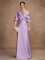 Sheath/Column Charmeuse Ruched Off-the-Shoulder Short Sleeves Floor-Length Mother of the Bride Dresses