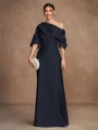 Sheath/Column Charmeuse Ruched Off-the-Shoulder Short Sleeves Floor-Length Mother of the Bride Dresses