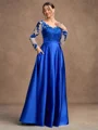 A-Line/Princess Satin Applique V-neck Long Sleeves Floor-Length Mother of the Bride Dresses
