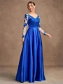 A-Line/Princess Satin Applique V-neck Long Sleeves Floor-Length Mother of the Bride Dresses