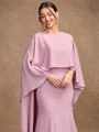 Sheath/Column Chiffon Ruffles Scoop Long Sleeves Sweep/Brush Train Mother of the Bride Dresses