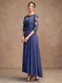 A-Line/Princess Chiffon Applique Scoop 3/4 Sleeves Asymmetrical Mother of the Bride Dresses