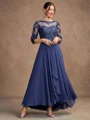 A-Line/Princess Chiffon Applique Scoop 3/4 Sleeves Asymmetrical Mother of the Bride Dresses