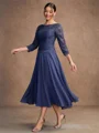 A-Line/Princess Chiffon Lace Scoop 3/4 Sleeves Tea-Length Mother of the Bride Dresses