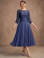 A-Line/Princess Chiffon Lace Scoop 3/4 Sleeves Tea-Length Mother of the Bride Dresses