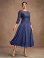 A-Line/Princess Chiffon Lace Scoop 3/4 Sleeves Tea-Length Mother of the Bride Dresses