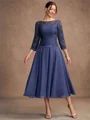 A-Line/Princess Chiffon Lace Scoop 3/4 Sleeves Tea-Length Mother of the Bride Dresses