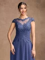 A-Line/Princess Chiffon Applique Scoop Short Sleeves Asymmetrical Mother of the Bride Dresses