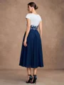 A-Line/Princess Chiffon Applique V-neck Short Sleeves Tea-Length Mother of the Bride Dresses