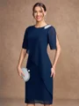 Sheath/Column Chiffon Beading Scoop 1/2 Sleeves Knee-Length Mother of the Bride Dresses