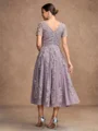 A-Line/Princess Chiffon Lace Scoop Short Sleeves Tea-Length Mother of the Bride Dresses