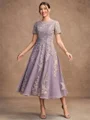 A-Line/Princess Chiffon Lace Scoop Short Sleeves Tea-Length Mother of the Bride Dresses