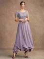 A-Line/Princess Chiffon Lace Scoop Short Sleeves Ankle-Length Mother of the Bride Dresses