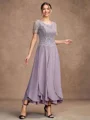A-Line/Princess Chiffon Lace Scoop Short Sleeves Ankle-Length Mother of the Bride Dresses