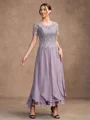 A-Line/Princess Chiffon Lace Scoop Short Sleeves Ankle-Length Mother of the Bride Dresses