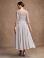 A-Line/Princess Chiffon Lace Scoop 3/4 Sleeves Tea-Length Mother of the Bride Dresses