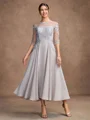 A-Line/Princess Chiffon Lace Scoop 3/4 Sleeves Tea-Length Mother of the Bride Dresses