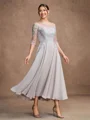 A-Line/Princess Chiffon Lace Scoop 3/4 Sleeves Tea-Length Mother of the Bride Dresses