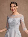 A-Line/Princess Chiffon Lace Scoop 3/4 Sleeves Tea-Length Mother of the Bride Dresses