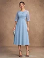 A-Line/Princess Chiffon Lace Scoop 1/2 Sleeves Tea-Length Mother of the Bride Dresses
