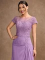 Sheath/Column Chiffon Applique Scoop Short Sleeves Tea-Length Mother of the Bride Dresses