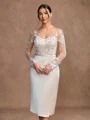 Sheath/Column Satin Lace V-neck Long Sleeves Knee-Length Mother of the Bride Dresses