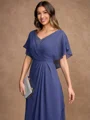 A-Line/Princess Chiffon Beading V-neck Short Sleeves Asymmetrical Mother of the Bride Dresses