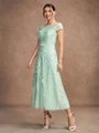 A-Line/Princess Tulle Lace Scoop Short Sleeves Tea-Length Mother of the Bride Dresses