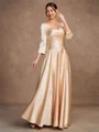 A-Line/Princess Silk Like Satin Ruched V-neck 3/4 Sleeves Ankle-Length Mother of the Bride Dresses