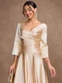 A-Line/Princess Silk Like Satin Ruched V-neck 3/4 Sleeves Ankle-Length Mother of the Bride Dresses