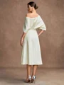 A-Line/Princess Charmeuse Ruched Off-the-Shoulder 1/2 Sleeves Tea-Length Mother of the Bride Dresses