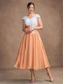 A-Line/Princess Chiffon Lace V-neck Sleeveless Tea-Length Mother of the Bride Dresses