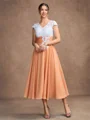 A-Line/Princess Chiffon Lace V-neck Sleeveless Tea-Length Mother of the Bride Dresses