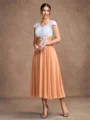 A-Line/Princess Chiffon Lace V-neck Sleeveless Tea-Length Mother of the Bride Dresses