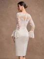 Sheath/Column Satin Lace Scoop Long Sleeves Knee-Length Mother of the Bride Dresses