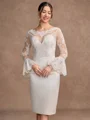 Sheath/Column Satin Lace Scoop Long Sleeves Knee-Length Mother of the Bride Dresses