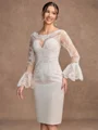 Sheath/Column Satin Lace Scoop Long Sleeves Knee-Length Mother of the Bride Dresses
